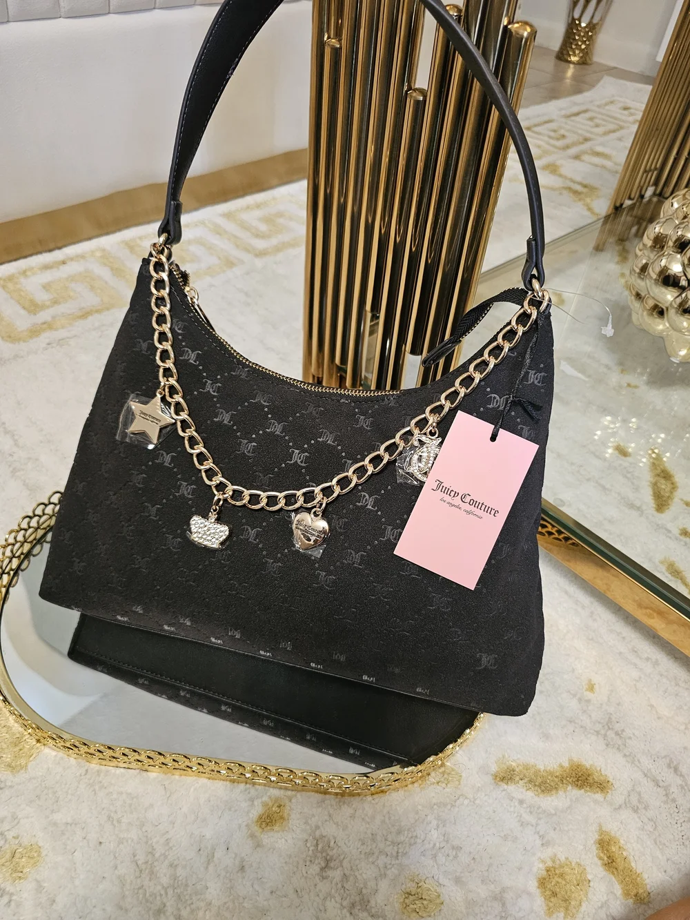 Juicy Couture Black Logo Charm Shoulder Bag